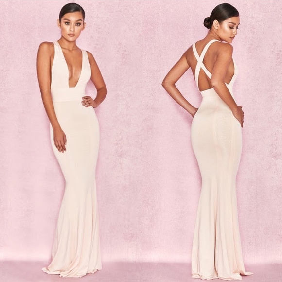 House of CB Dresses & Skirts - House of CB Miacova Blush Silky Jersey Plunge Maxi Dress